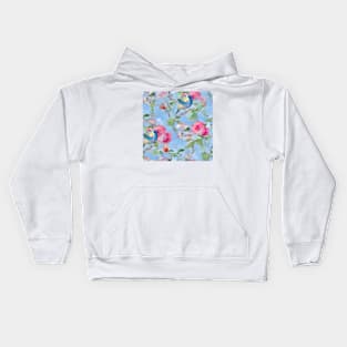 Blue tit and spring flowers chinoiserie Kids Hoodie